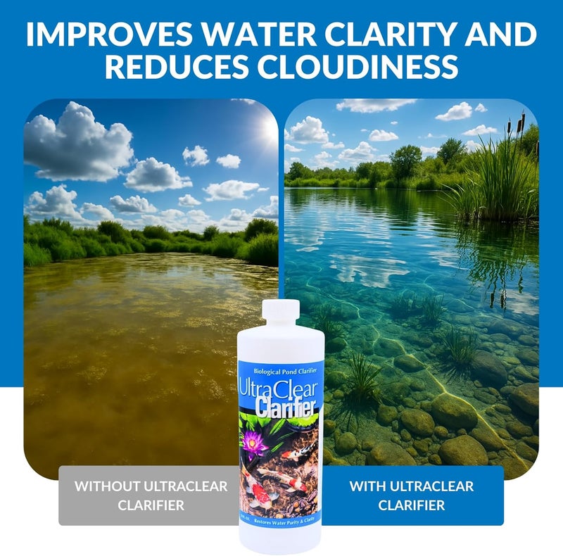 Ultraclear Clarifier (32oz) – Natural Pond Cleaner with Beneficial Bacteria – Improves Water Clarity & Reduces Cloudiness for Clear Pond Water – Safe for Fish, Plants & Pets - Image 1